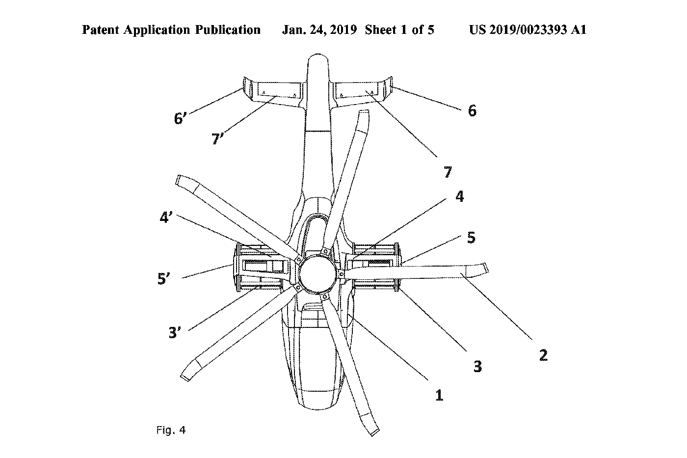 CycloTech compound helicopter concept design top view. United States Patent Publication Number: US 2019/0023393 A1, Publication Date: January 24, 2019. CycloTech compound helicopter concept design top view. United States Patent Publication Number: US 2019/0023393 A1, Publication Date: January 24, 2019.